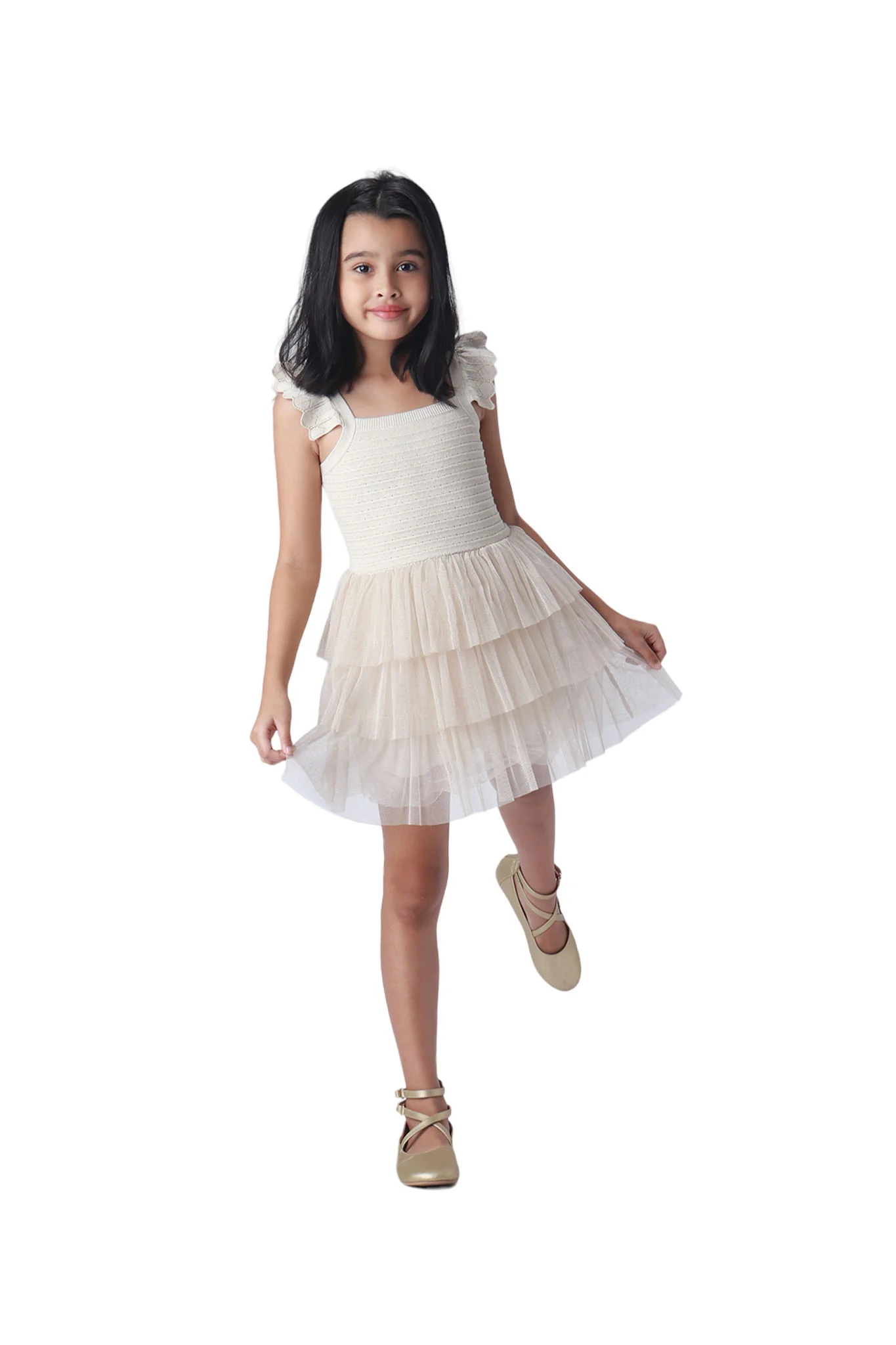Gingersnaps Ruffle Sleeve Knit Dress with Tier Tulle Skirt - Image 61